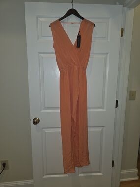 Karina Grimaldi Coral Sleeveless Wrap-Style Silk Maxi Dress Sz S